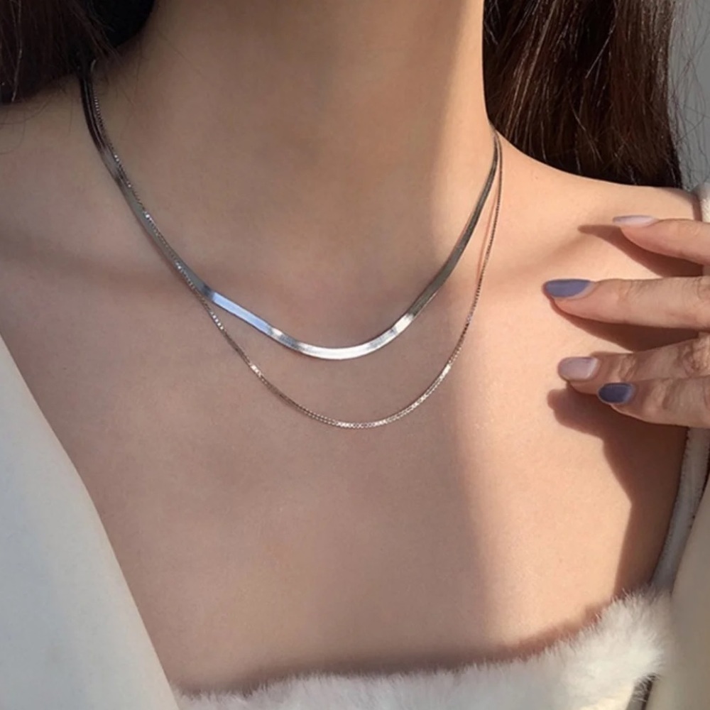 COPY - Sterling Silver Layered Snake Bone Retro Necklace - Picture 3 of 3